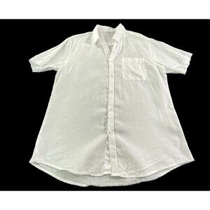 AMIANI‎ Men 100% Linen Button Front Collard Short Sleeve Shirt Sz L White 77-32
